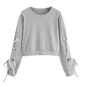 Gray Lace Up Crop Top Sweater